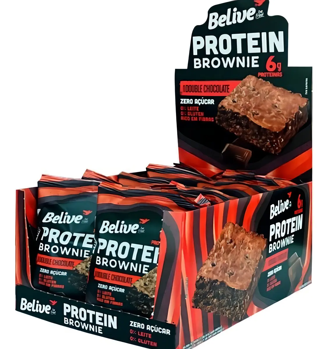 Brownie Protein Double Chocolate Zero Açúcar Caixa 10 Unidades 40g - Belive
