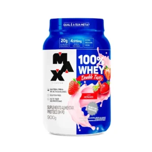 100% Whey Max Double Tasty Morango 900g - Pote Proteína Concentrada - Max Titanium