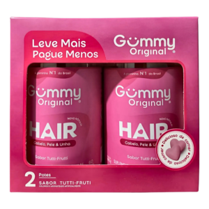 Kit Gummy Hair Cabelo 2 potes, Pele e Unhas Sabor Tutti-Frutti - Pote com 60 Gomas