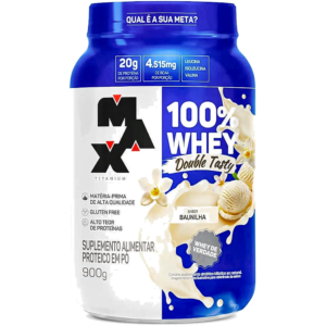 100% Whey Max Double Tasty Baunilha 900g - Pote Proteína Concentrada - Max Titanium